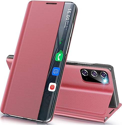 Handyhülle für Samsung Galaxy S20 Hülle Klappbar, Luxus Dünn Spiegel Flip Leder Hard PC Stoßfest Case Cover für Samsung S20 5G Hülle mit Ständer Klappbar, Clear View für Samsung Galaxy S20 Hülle