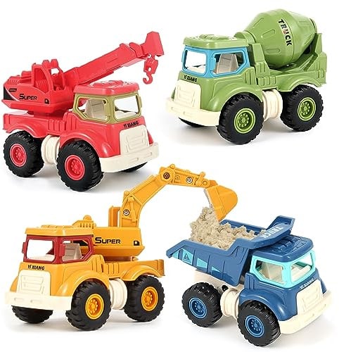 Olbyefly Construction Toys for 2 3 4 5 Years Old Boys Girls Kids Toddlers, Sandbox Excavator Toy Construction Truck Toys Vehicles Dump Crane Cement Mixer Truck, Christmas Birthday Gifts