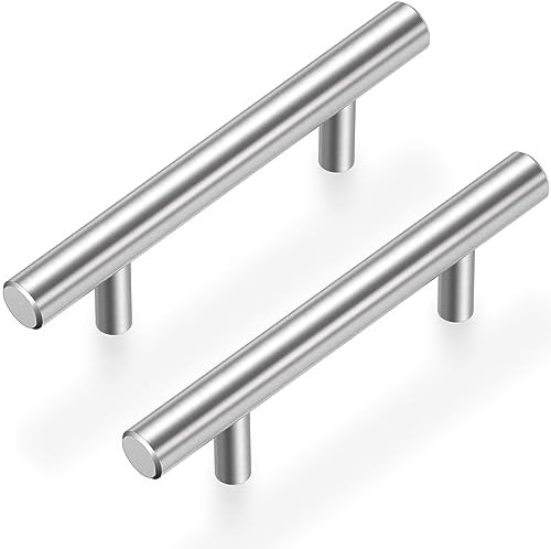 Estmoon Paquete de 30 tiradores de gabinete de níquel cepillado de 3 pulgadas con agujero central, tiradores de acero inoxidable para gabinetes, tiradores de cocina plateados, accesorios de gabinete