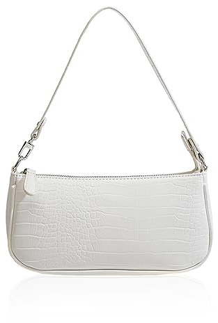 ATBUSS 1 Vintage-Unterarmtasche, Tasche mit Krokodilstruktur, Umhängetasche aus PU-Leder, Mini-Handclutch (weiß)