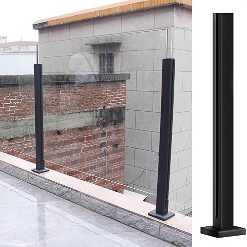 Poteau Garde Corps Verre Garde-corps En Verre/panneaux En Plastique Balustres Poteau For Balcon, Palier D'escalier/autour De La Piscine/patio, Rampe En Verre Trempé Acier Inoxydable Noir ( Color : End