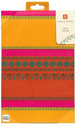 Talking Tables Papiertischdecke für Diwali-Dekorationen für das Haus, recycelbare Tischdecke, Einweg-Tischdecke für Boho-Mottoparty, Mandala/Henna/Rangoli-Design, Orange, Rosa, 180 x 120 cm