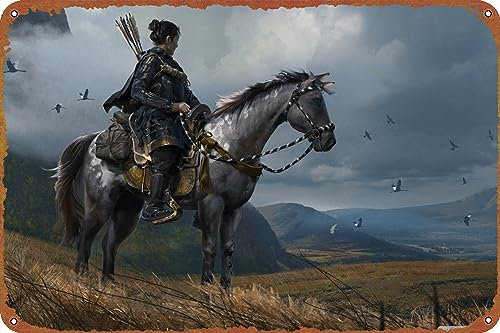 Ghost Of Tsushima Spiel Metall Blechschild Garage Schild Wanddekoration Old Car Shop Spiel Poster Ölstation Schild 8 × 30,5 cm