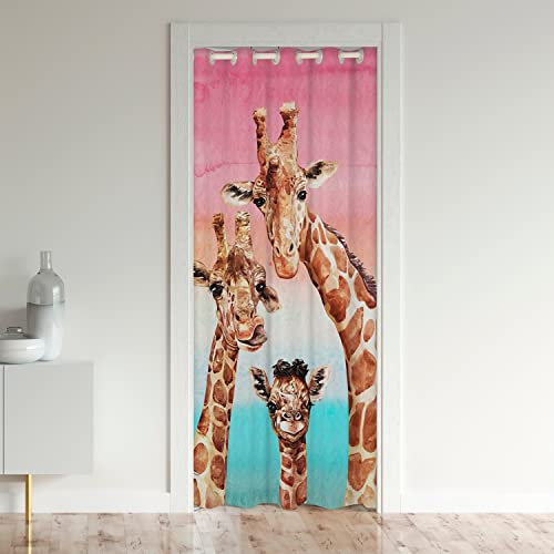 Cute Giraffe Rideau de Porte 86x203cm Zoo Animaux Rideaux Interieur Salon Chambre pour Chambre Salon Rideaux Exterieur d'entrée Cartoon Animaux Coloré Rideau Occultant