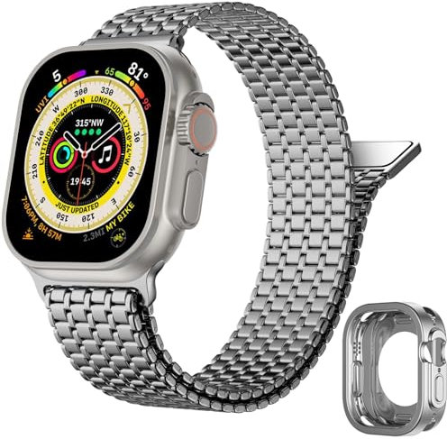 Upeak Correa de Acero Inoxidable Compatible con Correa Apple Watch Ultra 49mm para Hombre Mujer, Pulsera Magnética de Metal con Funda para iWatch Ultra 2 & Ultra, Gris Oscuro