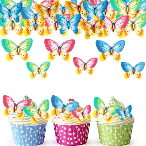 ALEGRE Essbare Schmetterlinge Tortendeko,40 Stück Tortendeko Essbar Schmetterlinge für Torte,Schmetterling Cupcake Topper Hochzeit,Esspapier Schmetterlinge Deko Torte für Hochzeit,Geburtstag