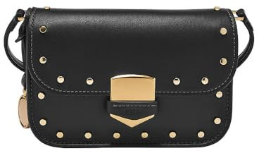 Fossil Lennox Leder oder Nylon Handtasche für Damen, Schwarz und Gold