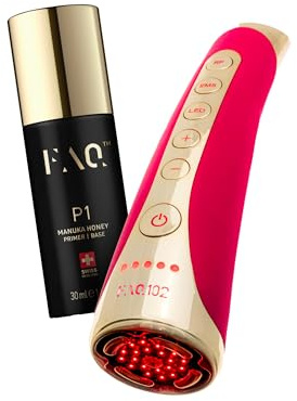 FOREO FAQ 102 - EMS-, RF- & LED-Gerät + FAQ P1 Leitprimer | RF-Gesichtsgerät, EMS, LED-Gesichtsmassage, Rotlicht, Leitfähiger Primer, Manuka-Honig, Mit App, Straffung