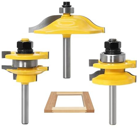 TOEVER 3PCS Router Bit Set, 1/4 Inch Shank Raised Panel Cabinet Door Making Router Bits, Ogee Rail and Stile Router Bit Set for Woodworking,CNC Wood Router Bit Bearings,Woodworking Door&Window