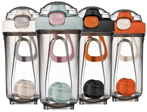 Mecmbj Shaker Proteinas, Protein Shaker Bottle, Botella Coctelera de 500 ml con Bola Batidora, Sin BPA, Vaso Mezclador Proteinas con Asa para Batidos Cremosos en Polvo (azul)