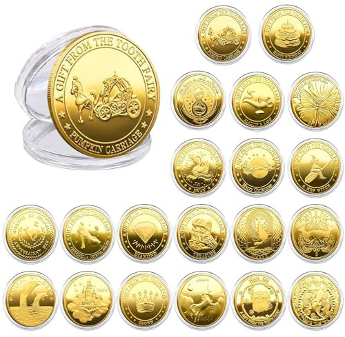 mizikuu Lot de 20 pièces de monnaie - Fée des dents - Avec différents motifs - Pour enfants - Cadeaux de fée des dents - Souvenirs pour récompenser la perte de dents de lait