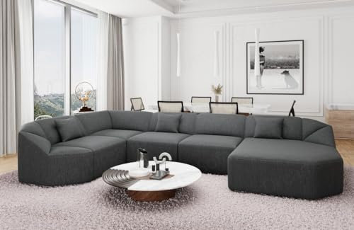 Wohnlandschaft Cabrera U Form Stoffsofa Sofa in Strukturstoff Designersofa Webstoff (Anthrazit, Ottomane rechts)