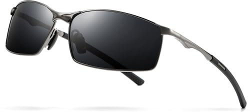 SUNGAIT Ultraleichte, polarisierte Sonnenbrille für Herren, rechteckig, Metallrahmen mit Federscharnier, Gunmetal Frame/Gray Lens