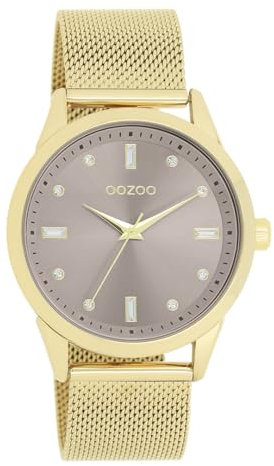 Oozoo - Timepieces Damen Uhr in Gold/Taupe | Armbanduhr Damen mit Metal mesh | Moderne Uhr für Frauen | Edle Analog Damenuhr in rund C11357 (40mm Gehäuse)