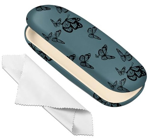 Deokke Brillenetui, Hartschale, Brillen-Schutzhülle, Brillenhalter-Box mit Reinigungstuch für Damen und Herren, niedlich (H18-schmetterling)