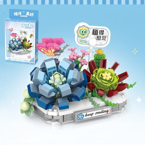 MEIEST Mini Flower Succulent Bonsai Building Blocks,Simulation Pot Plant Particle Flower Botanical Collection Construction Building Bricks Toy,Home Decors (Snow Lotus)