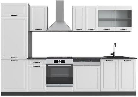 Vicco Küchenzeile R-Line, Weiß Landhaus/Anthrazit, 300 cm, AP Anthrazit