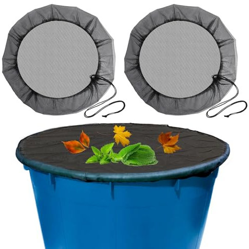 2 unidades de red para barriles de lluvia, red redonda, cubierta para barril de lluvia, cubierta ajustable, tapa para barril de lluvia, red de protección contra hojas e insectos (95 cm de diámetro)