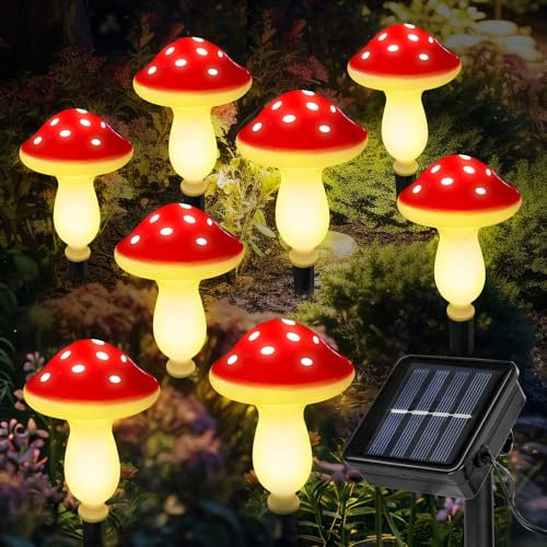 Kyduu 8 Stück Pilze Solarlampen für außen Garten, Gartenleuchte wasserdichte Wegeleuchte, Solarleuchten Gartendeko für draußen, Gartendeko Solarleuchten für Außen, Solar Pilz Garten Pfahl Lichter