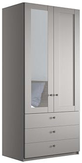 WIEMANN Drehtürenschrank mit 3 Schubkästen, mit 1 Spiegeltür Links, Landhausstil Kleiderschrank 100cm breit, Kieselgrau, Höhe 216cm, Marlow