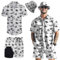 Hawaiianische Herren-Outfits, 2-teilig, Rave-Enten-Shirts, Shorts, Outfits, tropisches Set mit Hut, Palme und Fischerhut, Medium