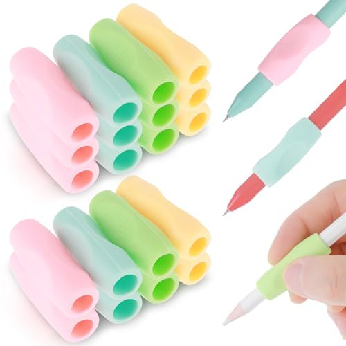 Qianyu 20 Pcs Ergonomic Silicone Pencil Grips with 3 Concaves Silicone Pencil Holders Handwriting Aid Correction Tool Colorful Pencil Gripping Tools for Adults Kids Handwriting Posture Correction