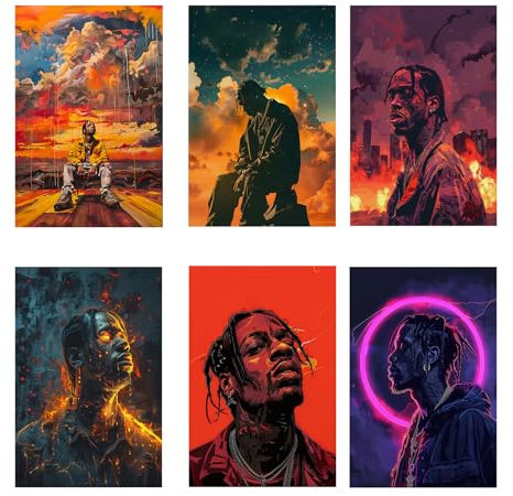 NebulaNova Travis Scott Album poster 6PC Leinwand Poster Schlafzimmer Dekoration Landschaft Büro Raumdekoration Geschenk Unframe-style 08x12inch(20x30cm)