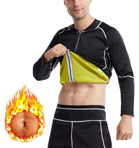 Weyot Maglia Sauna Uomo, Fitness Sudorazione Body Shaper, Tuta Sauna Dimagrante Uomo in Neoprene con Cerniera, Tuta per Sudare Palestra Fitness Corsa Yoga Uomo,M,Black