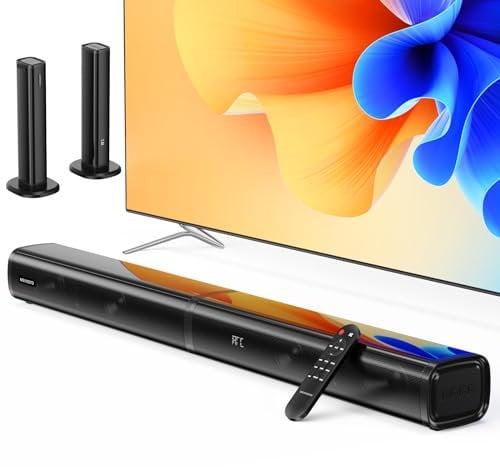MEVOSTO Barra de Sonido para Dispositivos de TV - 2025 Mejorado, subwoofe Dual 2.2CH, Desmontable, Altavoz 2 en1 para televisores, Juegos de PC HD ARC/óptico/AUX/BT/USB Bajos/Agudos