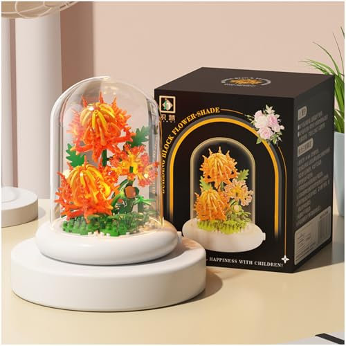 Balakaka Blumen Bausteine Set mit LED Licht, Mini Baustein Set mit Schutzhülle, Bausteine Blume Ziegel Spielzeug Geschenk für Frauen Freundin Ehefrau