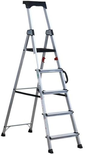 Svelt Scala Professionale in Alluminio con Parapetto e Piattaforma – Gradini Antiscivolo, Vaschetta Porta Attrezzi e Maniglia di Trasporto, Robusta e Sicura (5 Gradini)
