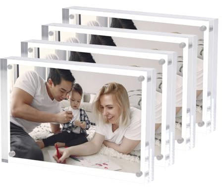 Hexsonhoma 4-Pack Acryl Bilderrahmen 13x18cm frei stehend, klarer Kristall Doppelseite 13x18 Zoll magnetischer Bilderrahmen für Stand Display, Brand Advertiser, UV-Schutz