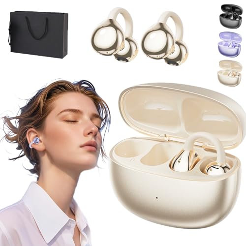 Donubiiu Bluetooth Kopfhörer Mit Ohrclip, Bluetooth 5.4, Lila, Leichte Bluetooth-Kopfhörer Mit Offenem Ohrclip, für Jogging Running (Beige)