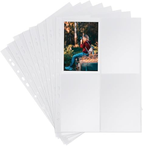 40 Stück Fotohüllen DIN A4, Fotosichthüllen Transparente, A4 Postkartenhüllen 2 Fach Geteilt, Klarsichtfolien mit Metal Ringbuch, von Postkarten Fotos, Nachfüllseiten(210x150mm)