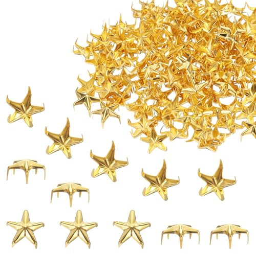 sourcing map Lot de 150 clous en forme d'étoile en métal de 10 mm - 5 griffes - Ton doré - Pressé à la main - Perles punk - Rivets à pointes - Tête de clou pour loisirs créatifs - Pour vêtements, sacs