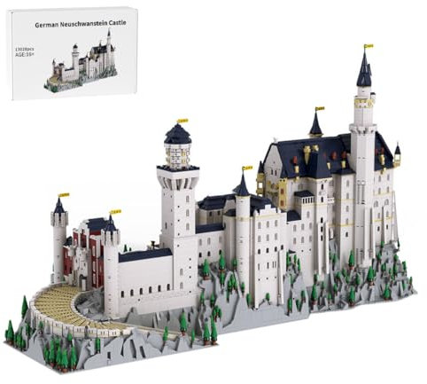 Engineerkiter Modular Schloss Neuschwanstein Castle Klemmbausteine, 1: 350 Burg Konstruktionsspielzeug für Erwachsene, MOC Haus Architektur Bauklötze Osterhase Geschenkset - 13028 Teile