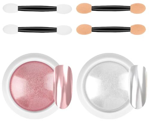 LOPHE Chrome Nail Powder, 2 Farben Chrome Nagel Pulver Weiß Rosa Pearly Nagelpulver, Aurora Pigment Nagel Pulver mit Spiegeleffekt, Glazed Glitzerpuder für DIY-Salon