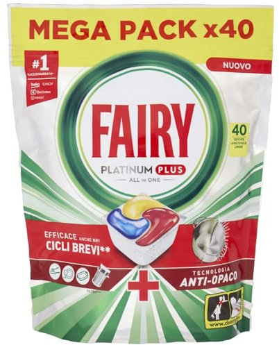Fairy Detersivo Lavastoviglie Tabs Platinum Plus Limone, Confezione da 40