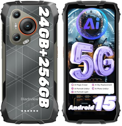 Blackview BL7000 5G Movil Irrompible Android 15-24GB+256GB (TF 2TB), 6.78 2K 120Hz Smartphone, 50MP+32MP, Visión Nocturna 20MP, 5G Dual SIM/NFC/GPS/OTG/Face ID/Dimensity 6300 Movil Resistente