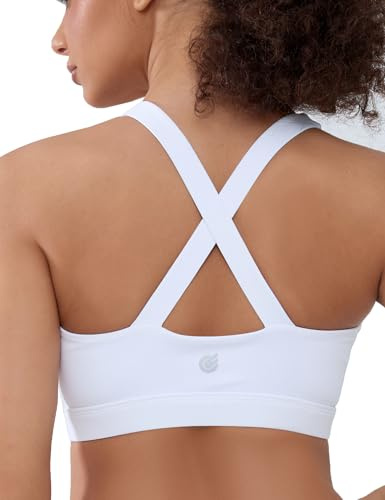 Cordaw Pickleball Sports Bras Cross Back High Support, White L