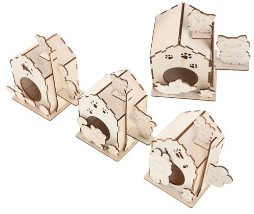 Supvox 4stücke Teiliges Holz-vogelhaus-Set Zum Selbermachen Für Junge Mädchen Kreatives Bastel Und Malspielzeug Geeignet Zum Anmalen Und Bauen