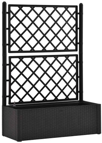 Homgoday Selbstbewässerndes Hochbeet mit Rattan-Design, 90L, Anthrazit, Kunststoff (PP)