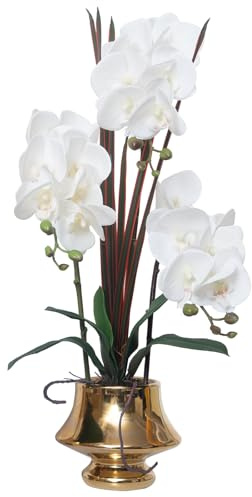 CXGS Orchids Artificial Flowers Real Touch Fake Flower in Ceramic Pot 20 White Faux Orchid Plant Lifelike Silk Phalaenopsis for Centerpiece Hotel Home Indoor Decor