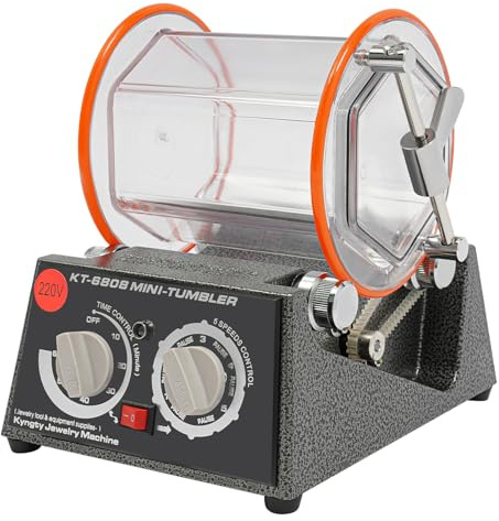 POTYYH Poliermaschine für Schmuck, 60W Poliertrommel mit 0-60min Timer, Kugelmühle 5-stufige Drehzahl Rotary Tumbler 500-3000U/min für Gold-, Silber- und Kupferschmuck