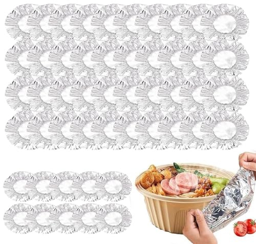 Aluminiumfolienwickel | 50 Stück Wiederverwendbare Elastische Isolierabdeckungen | Alufolie Als Isolierabdeckung Für Lebensmittel | Für Obst, Küchenschüsseln, Töpfe Und Behälter