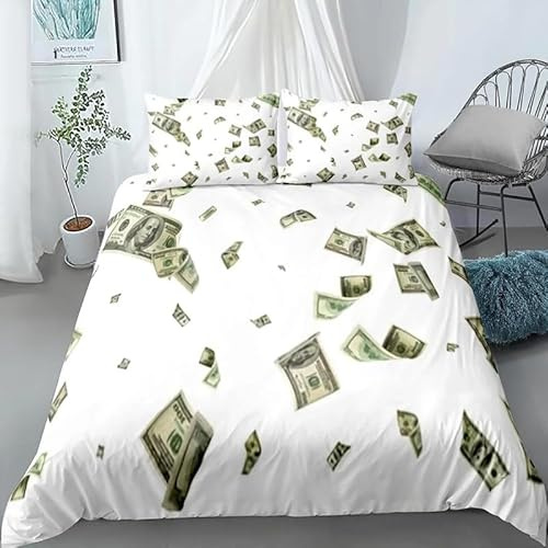 CHCHNXY Bettwäsche 135x200,Weißer Dollar Flauschige Weich Microfaser Bettbezug Mit Reißverschluss,Für Kinder Jungen Mädchen Junge Bettwäsche-Sets(1*Kissenbezug 80x80cm