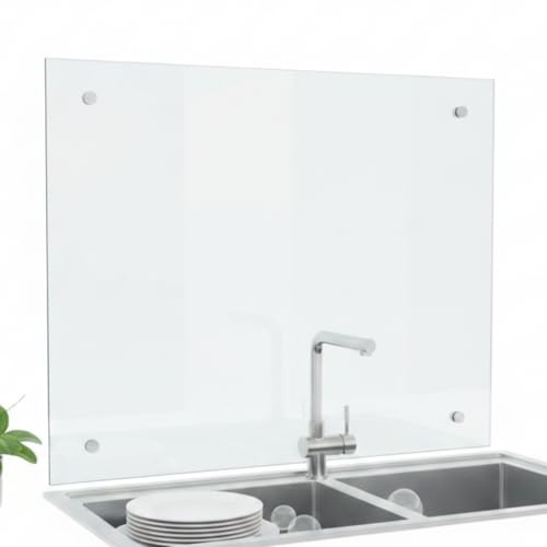 Mucola Küchenrückwand Glas Spritzschutz 6 mm ESG Sicherheitsglas 100x50 cm | Alternative zum Fliesenspiegel, transparent und gehärtet, schlagfest, temperaturbeständig, pflegeleicht, inkl. Wandhalterung