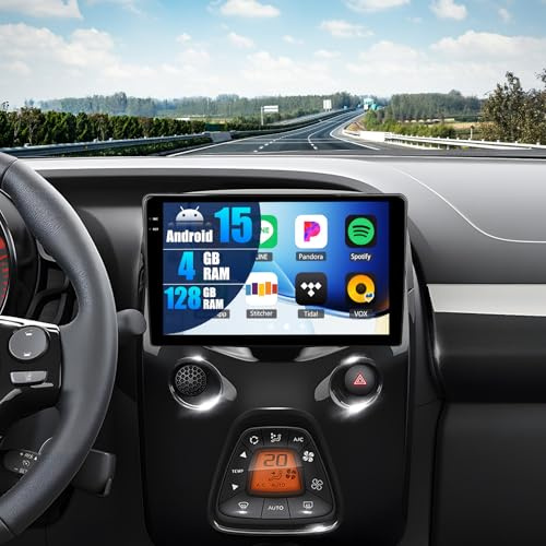 Android 15, 4G+128G GOHHDL Autoradio für Toyota Aygo Peugeot 108 Citroen C1 2015-2020 mit Carplay Android Auto, 9 Zoll Touch Radio 2Din mit GPS Navi WLAN Bluetooth FM/RDS EQ SWC Rückfahrkamera&Mic