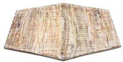 Sechseckige Tischplatte Holzplatte Mango-Altholz 74x56 und 56x47cm – Recycelt & Charakterstark in 2 Größen und 2 Farben Tabacco oder Weiß Gekälkt
