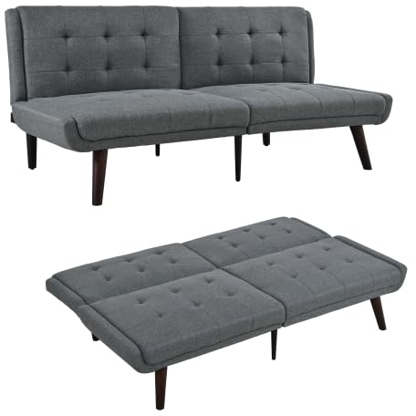 feynoss Schlafsofa 146 cm mit Schlaffunktion, 5-Fach verstellbare Schlafcouch für kleine Räume, 2-Sitzer Futon Sofa Bett als Gästebett für Wohnzimmer, Grau